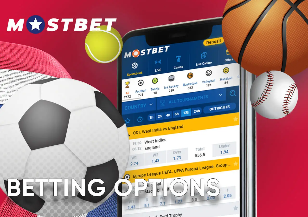Various betting options in the mobile application