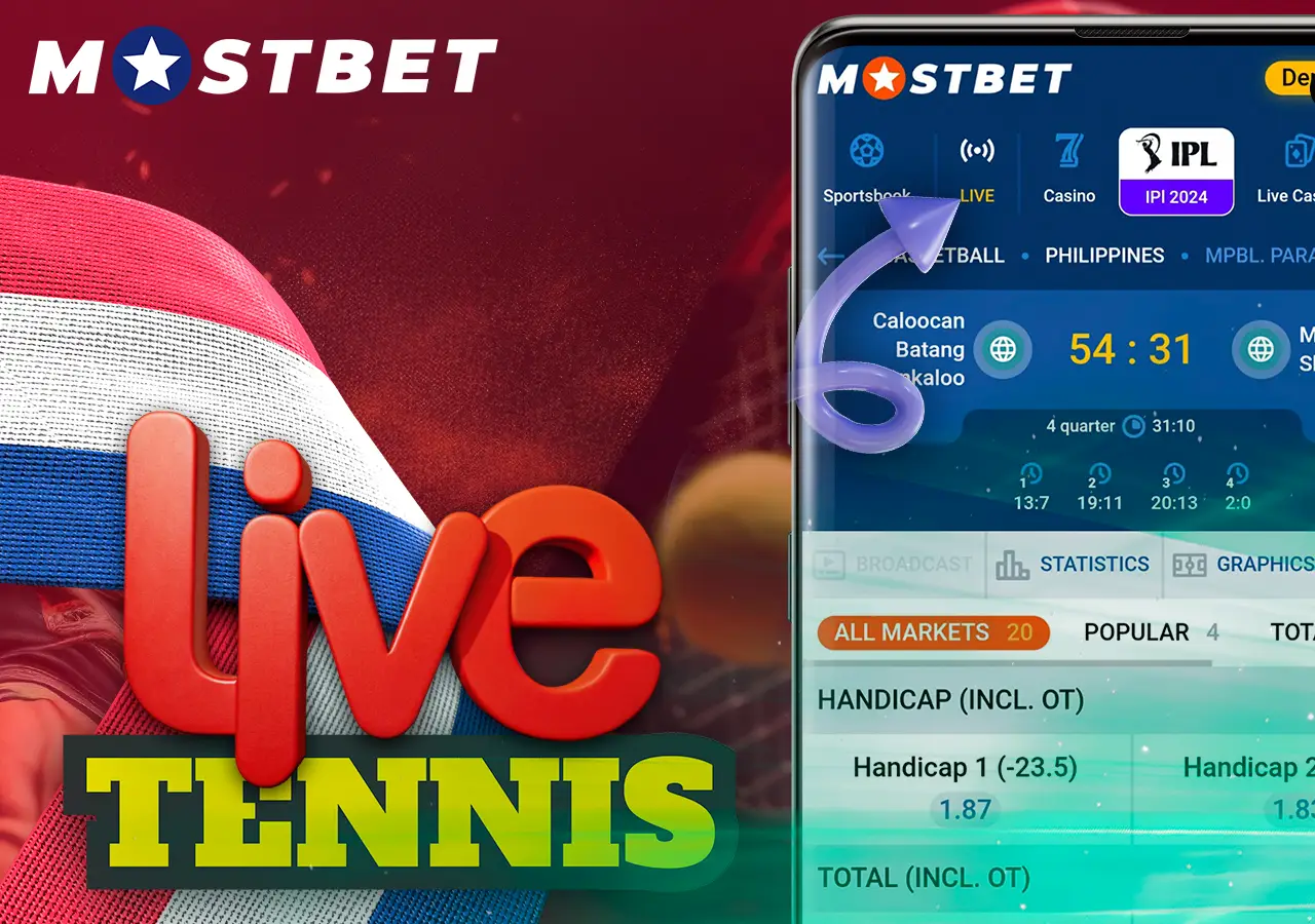 Place live bets at tennis